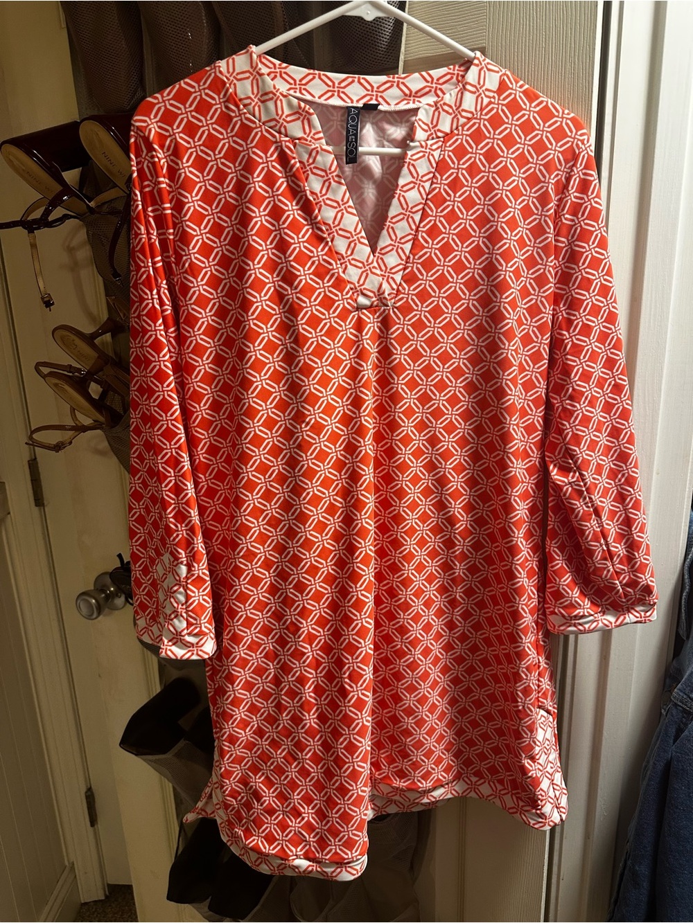 Women's Coral Geometric Mini Dress